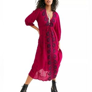 Free People embroidered V midi dress